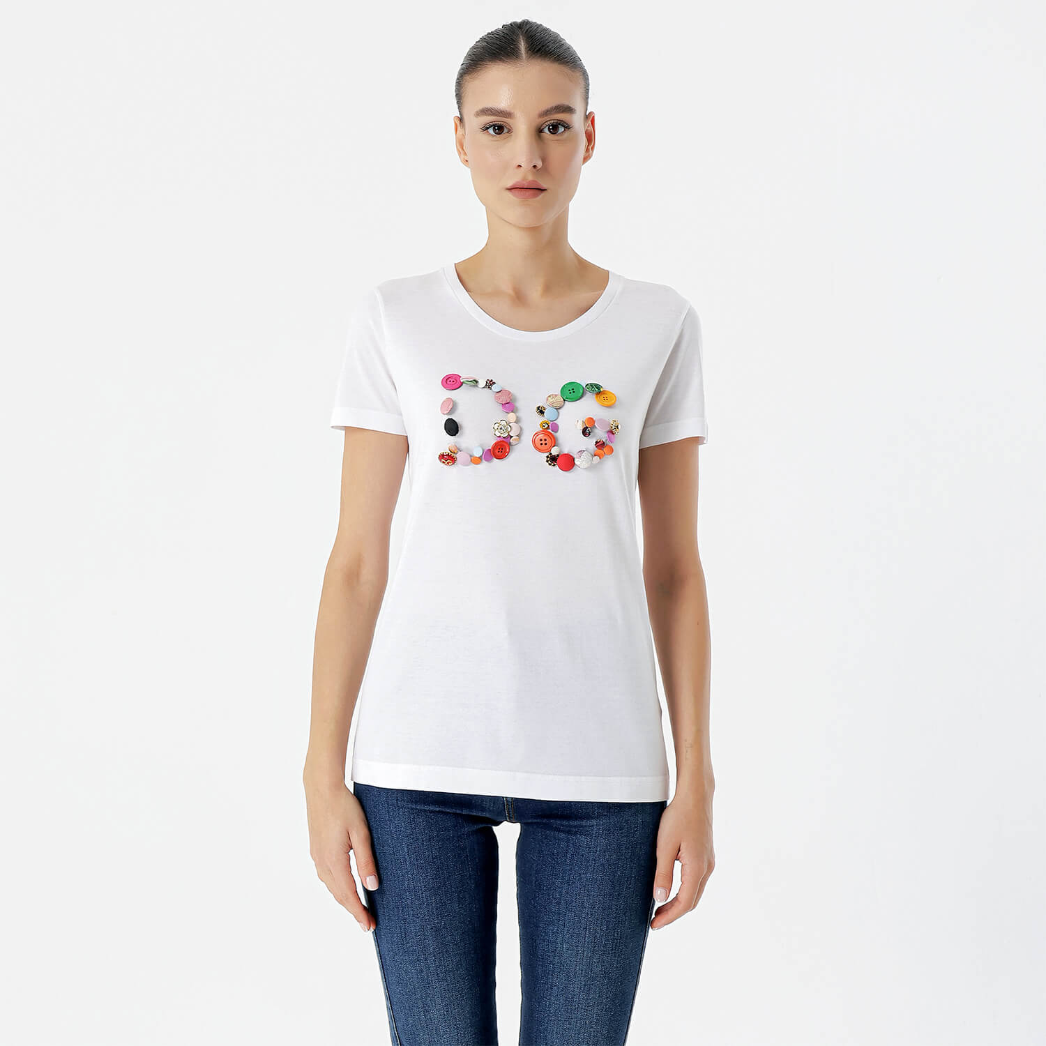 Dolce&Gabbana - White Cotton D&G Logo Button Detail Tshirt